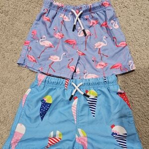 Maamgic Kids' Flamingo & Ice Cream Swim Shorts - Pink Flamingo, Blue Ice Cream